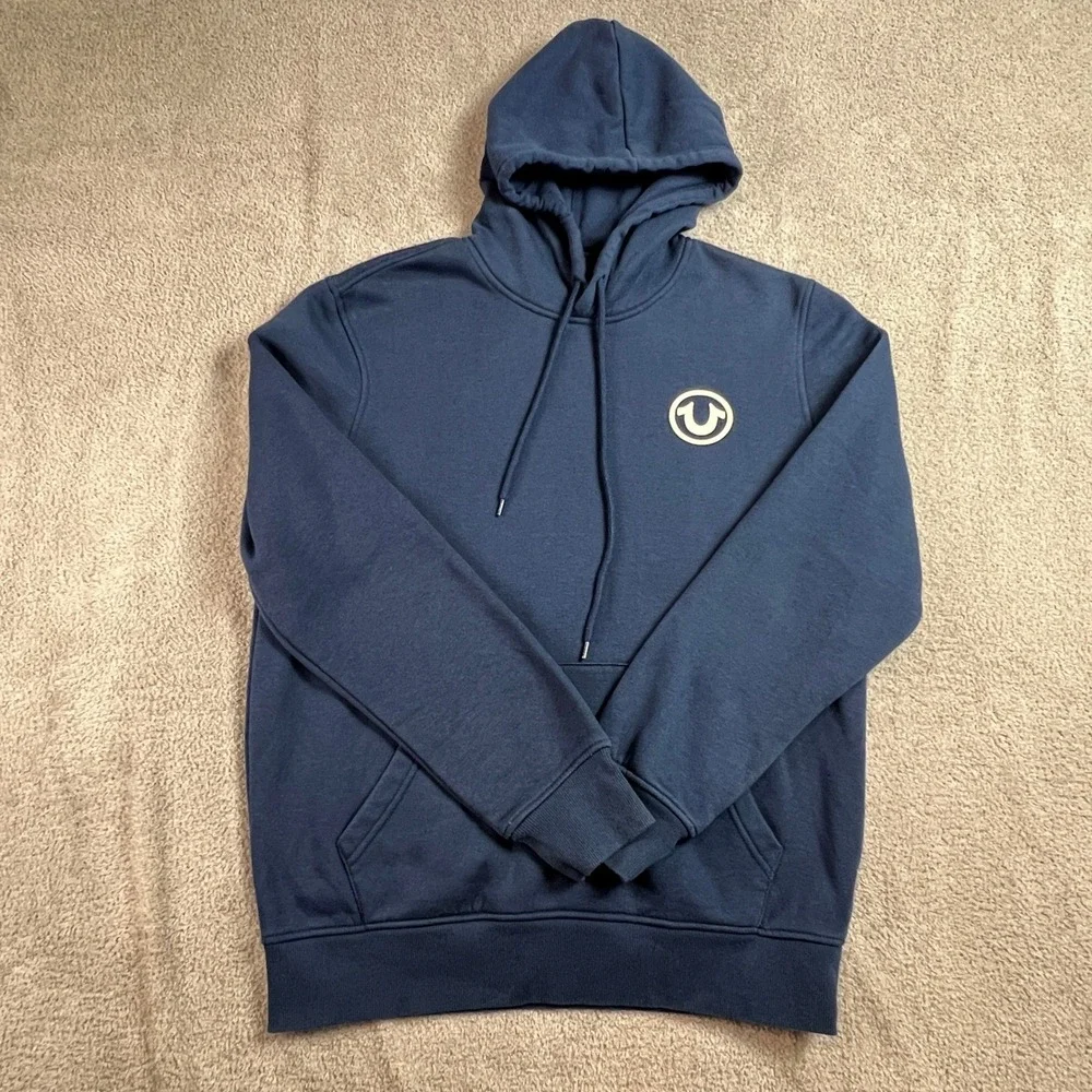 True Religion Hoodie Mens Medium Blue Horseshoe‎ Logo Pullover Sweatshirt